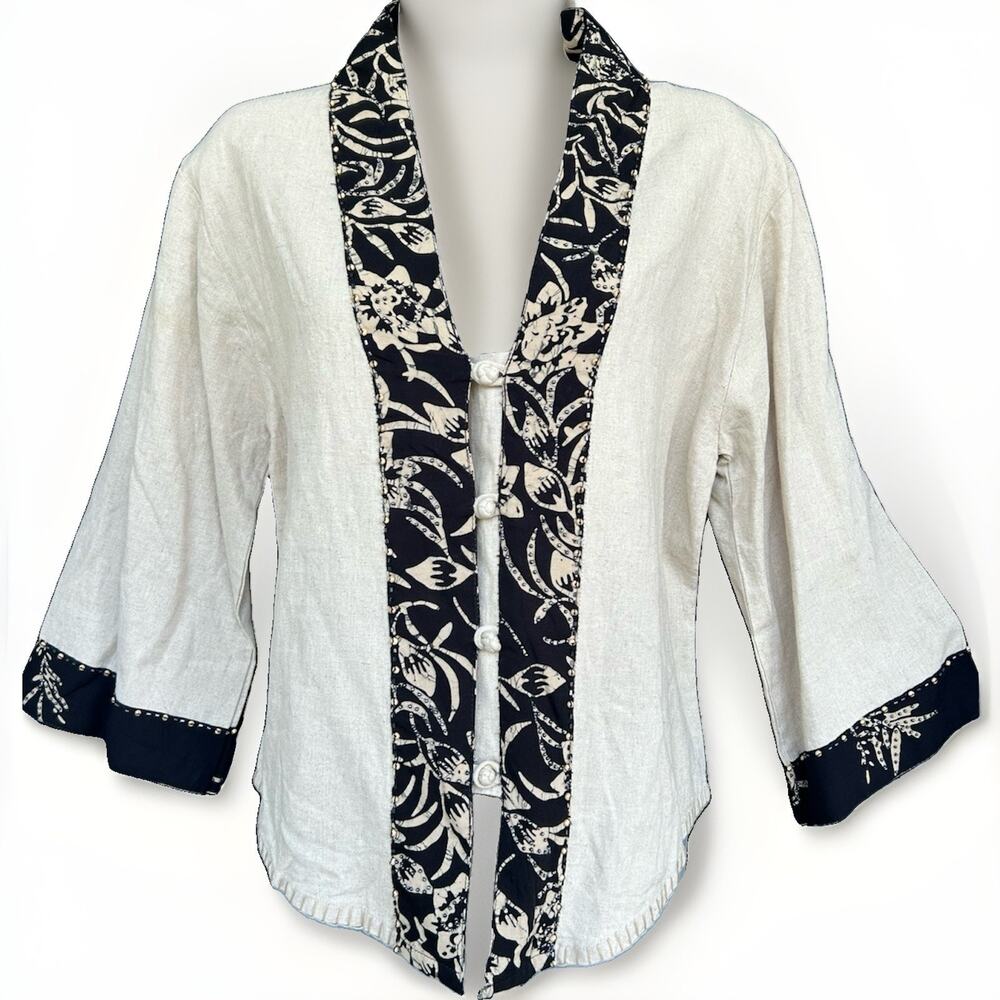 Alexandria Pierce Linen Top Women Small Lagenlook Beaded Boho Coastal Kimono NEW